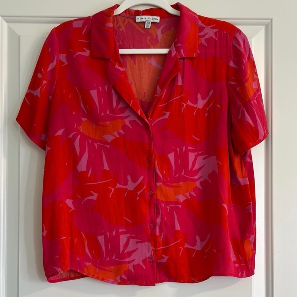 Silky Pink and Orange Boxy Button Down-Small